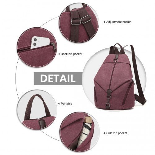 EB2044 - Kono Fashion Anti - Theft Canvas Backpack - Claret - Easy Luggage