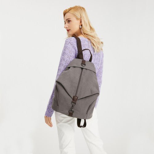 EB2044 - Kono Fashion Anti - Theft Canvas Backpack - Grey - Easy Luggage