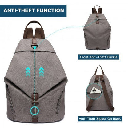 EB2044 - Kono Fashion Anti - Theft Canvas Backpack - Grey - Easy Luggage