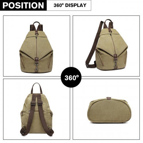 EB2044 - Kono Fashion Anti - Theft Canvas Backpack - Khaki - Easy Luggage