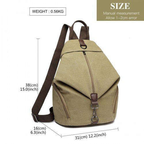 EB2044 - Kono Fashion Anti - Theft Canvas Backpack - Khaki - Easy Luggage