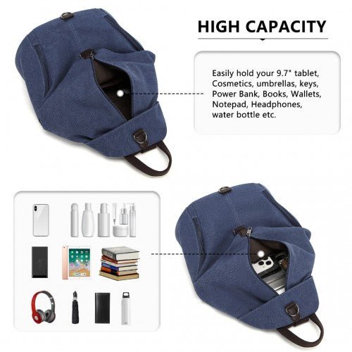 EB2044 - Kono Fashion Anti - Theft Canvas Backpack - Navy - Easy Luggage