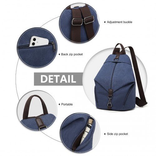 EB2044 - Kono Fashion Anti - Theft Canvas Backpack - Navy - Easy Luggage