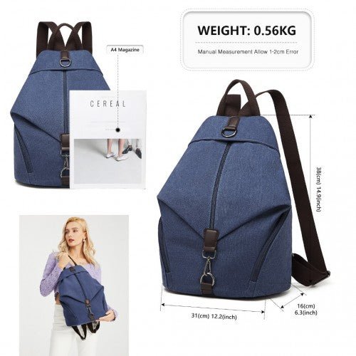 EB2044 - Kono Fashion Anti - Theft Canvas Backpack - Navy - Easy Luggage