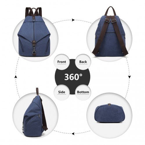 EB2044 - Kono Fashion Anti - Theft Canvas Backpack - Navy - Easy Luggage