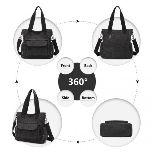 EB2125 - Kono Large Capacity Multi Compartment Canvas Crossbody Tote Bag - Black - Easy Luggage