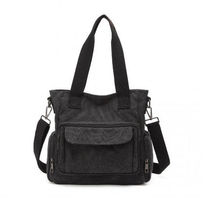 EB2125 - Kono Large Capacity Multi Compartment Canvas Crossbody Tote Bag - Black - Easy Luggage