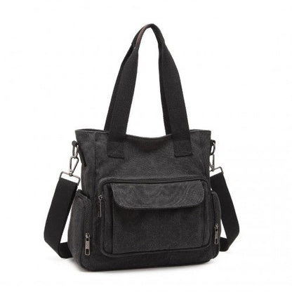 EB2125 - Kono Large Capacity Multi Compartment Canvas Crossbody Tote Bag - Black - Easy Luggage