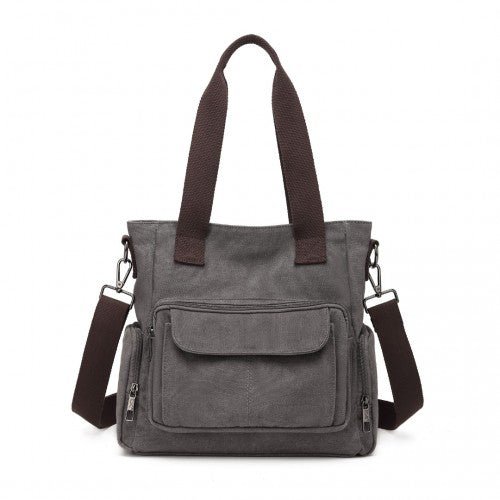 EB2125 - Kono Large Capacity Multi Compartment Canvas Crossbody Tote Bag - Grey - Easy Luggage