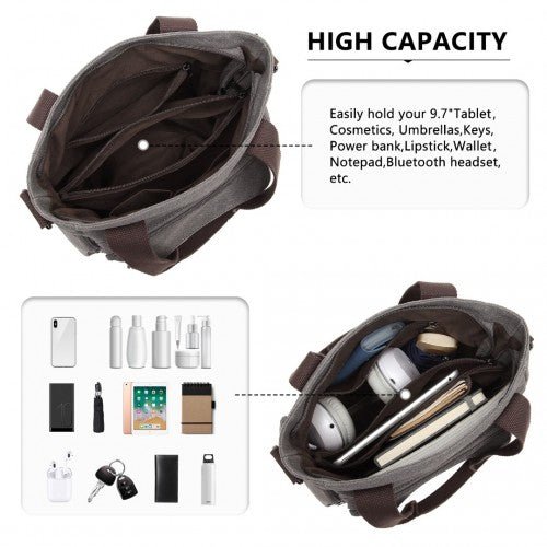 EB2125 - Kono Large Capacity Multi Compartment Canvas Crossbody Tote Bag - Grey - Easy Luggage