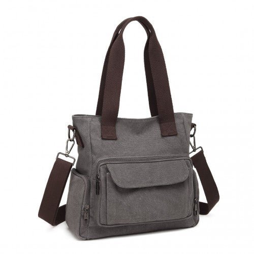 EB2125 - Kono Large Capacity Multi Compartment Canvas Crossbody Tote Bag - Grey - Easy Luggage