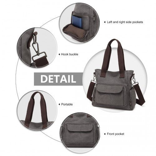 EB2125 - Kono Large Capacity Multi Compartment Canvas Crossbody Tote Bag - Grey - Easy Luggage