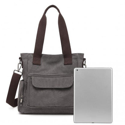 EB2125 - Kono Large Capacity Multi Compartment Canvas Crossbody Tote Bag - Grey - Easy Luggage