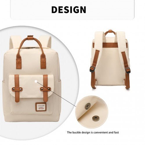 EB2211 - Kono Casual Daypack Lightweight Backpack Travel Bag - Beige And Brown - Easy Luggage