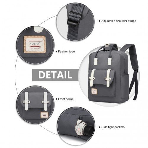 EB2211 - Kono Casual Daypack Lightweight Backpack Travel Bag - Grey - Easy Luggage