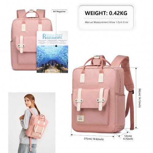 EB2211 - Kono Casual Daypack Lightweight Backpack Travel Bag - Pink - Easy Luggage