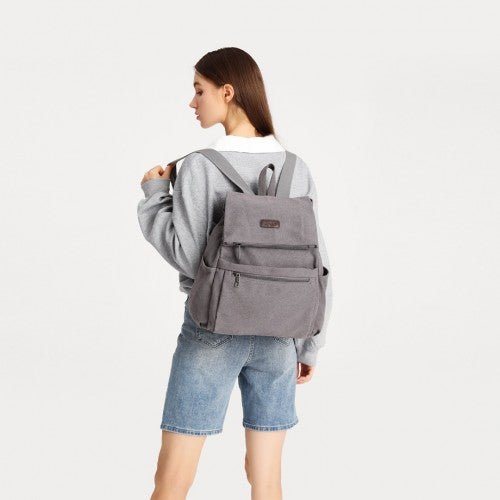 EB2233 - Kono Canvas Clamshell Drawstring School Backpack - Grey - Easy Luggage