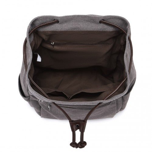 EB2233 - Kono Canvas Clamshell Drawstring School Backpack - Grey - Easy Luggage