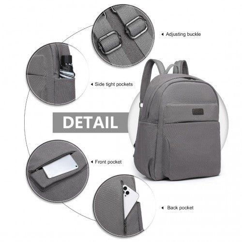 EB2234 - Kono Canvas Lightweight Casual School Backpack - Grey - Easy Luggage