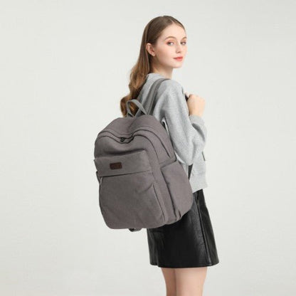 EB2234 - Kono Canvas Lightweight Casual School Backpack - Grey - Easy Luggage