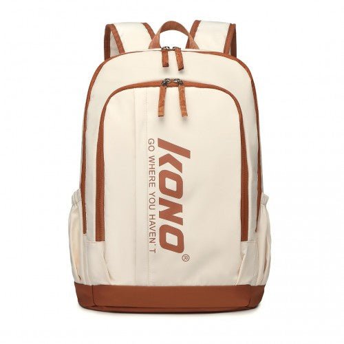 EB2325 - Kono Contrasting Colors Waterproof Casual Backpack With Laptop Compartment - Beige - Easy Luggage