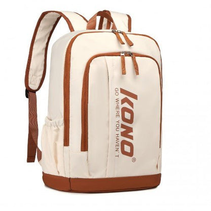 EB2325 - Kono Contrasting Colors Waterproof Casual Backpack With Laptop Compartment - Beige - Easy Luggage