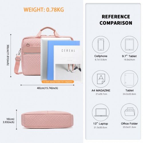 EG2343 - Kono Water - Repellent Elegant Quilted Laptop Bag - Pink - Easy Luggage
