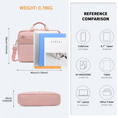 EG2343 - Kono Water - Repellent Elegant Quilted Laptop Bag - Pink - Easy Luggage