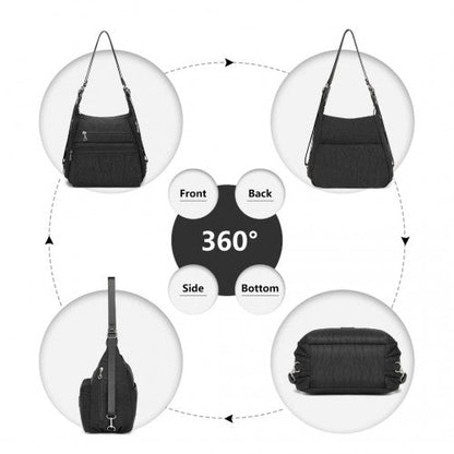 EH2063 - Kono Three Way Multipurpose Casual Shoulder Bag With Double Zippers - Black - Easy Luggage