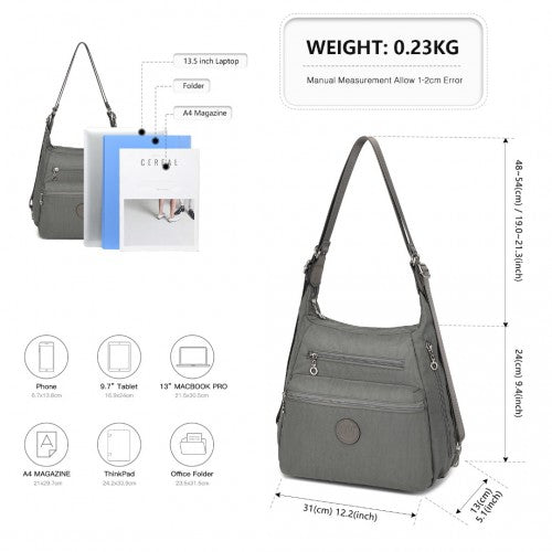 EH2063 - Kono Three Way Multipurpose Casual Shoulder Bag With Double Zippers - Grey - Easy Luggage