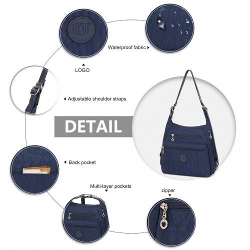 EH2063 - Kono Three Way Multipurpose Casual Shoulder Bag With Double Zippers - Navy - Easy Luggage