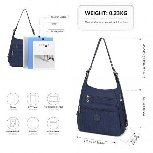 EH2063 - Kono Three Way Multipurpose Casual Shoulder Bag With Double Zippers - Navy - Easy Luggage