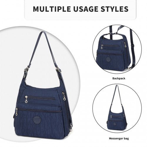 EH2063 - Kono Three Way Multipurpose Casual Shoulder Bag With Double Zippers - Navy - Easy Luggage