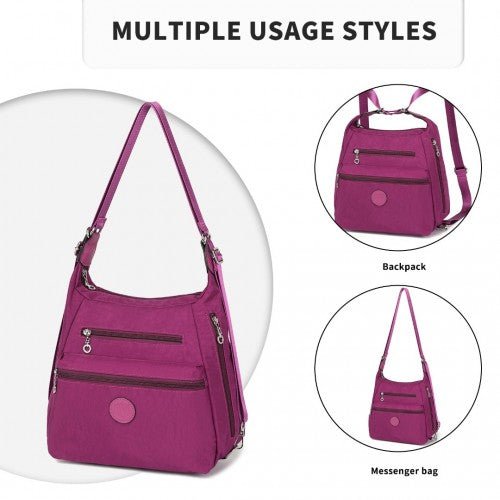 EH2063 - Kono Three Way Multipurpose Casual Shoulder Bag With Double Zippers - Purple - Easy Luggage