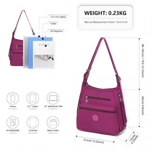 EH2063 - Kono Three Way Multipurpose Casual Shoulder Bag With Double Zippers - Purple - Easy Luggage