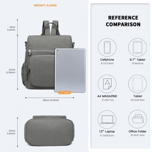 EH2107 - Kono Multi Way Anti - theft Waterproof Backpack Shoulder Bag - Grey - Easy Luggage