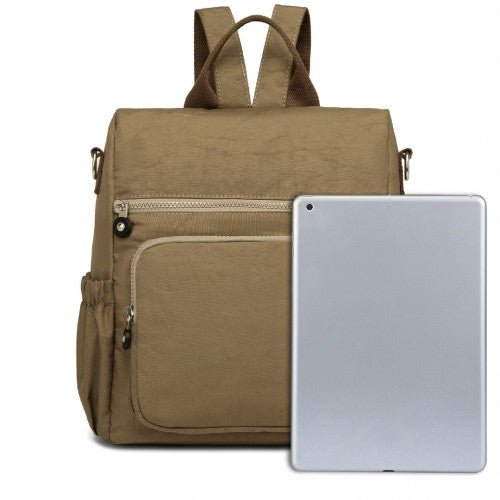 EH2107 - Kono Multi Way Anti - theft Waterproof Backpack Shoulder Bag - Khaki - Easy Luggage