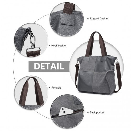 EH2221 - Kono Paneled Contrast Large Capacity Canvas Shoulder Bag - Grey - Easy Luggage