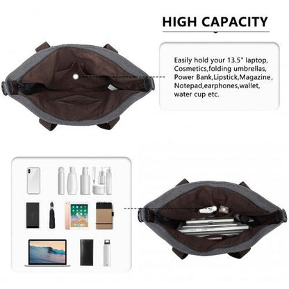 EH2221 - Kono Paneled Contrast Large Capacity Canvas Shoulder Bag - Grey - Easy Luggage