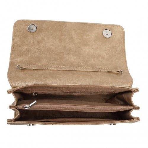 EH2257 - Miss Lulu Stylish Twill Clutch Leather Chain Evening Bag - Gold - Easy Luggage