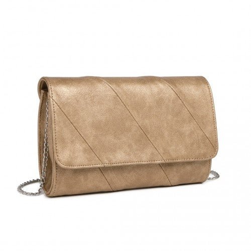 EH2257 - Miss Lulu Stylish Twill Clutch Leather Chain Evening Bag - Gold - Easy Luggage