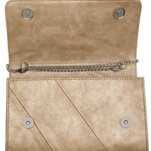 EH2257 - Miss Lulu Stylish Twill Clutch Leather Chain Evening Bag - Gold - Easy Luggage