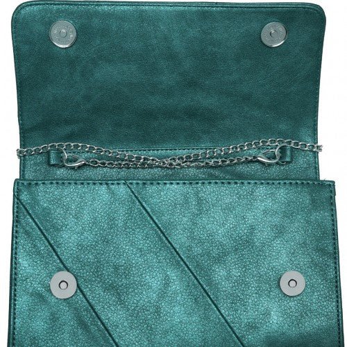 EH2257 - Miss Lulu Stylish Twill Clutch Leather Chain Evening Bag - Green - Easy Luggage