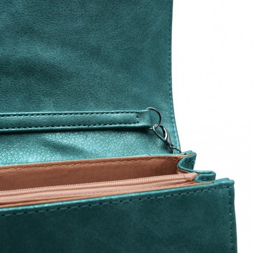 EH2257 - Miss Lulu Stylish Twill Clutch Leather Chain Evening Bag - Green - Easy Luggage