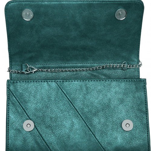 EH2257 - Miss Lulu Stylish Twill Clutch Leather Chain Evening Bag - Green - Easy Luggage