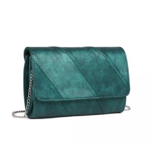 EH2257 - Miss Lulu Stylish Twill Clutch Leather Chain Evening Bag - Green - Easy Luggage