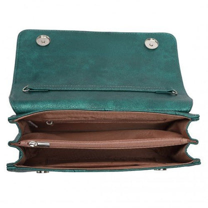 EH2257 - Miss Lulu Stylish Twill Clutch Leather Chain Evening Bag - Green - Easy Luggage