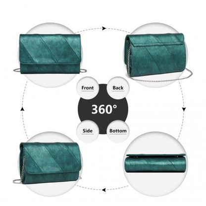 EH2257 - Miss Lulu Stylish Twill Clutch Leather Chain Evening Bag - Green - Easy Luggage