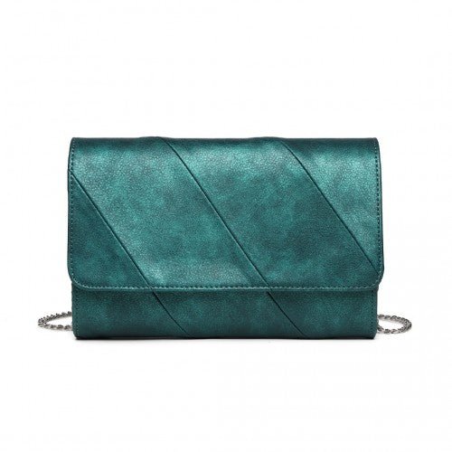 EH2257 - Miss Lulu Stylish Twill Clutch Leather Chain Evening Bag - Green - Easy Luggage