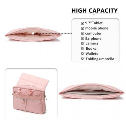 EH2359 - Kono Lightweight Magnetic Quilted Laptop Sleeve - Pink - Easy Luggage